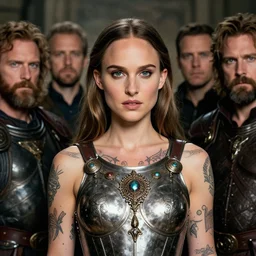 young natalie portman, legendary warrior, heroic fighter, dungeons & dragons, tattoos, decorative ornaments, metal battle armor, by carl spitzweg, ismail inceoglu, vdragan bibin, hans thoma, greg rutkowski, alexandros pyromallis, perfect face, detailed, sharply focused, centered, rule of thirds, realistic shading