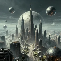 Dystopian Cityscape of Spheres by H.R. Giger