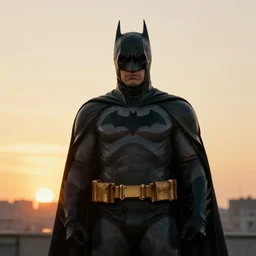 an film still of batman standing beyond sunset