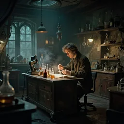 inside a mysterious alchemist\'s laboratory, 70mm film, trending on artstation