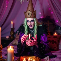 hyper realistic photo of jeffree star practicing witchcraft in an y 2 k rhinestone mcbling bedroom
