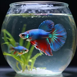 highly detailed photo of colorful beta fish in super clean glass bowl, hyper realistic, concept art, 8 k detail post - processing