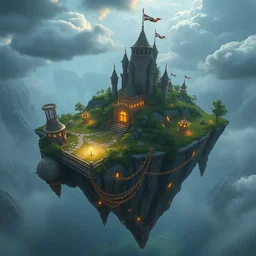ilustration of the edge of a floating island, whimsical, detailed, volumetric lights, intricate details, raytracing, great complexity, cinematic, film, 1 2 8 k, octane render, trending on artstation by james c christensen and mandy jurgens