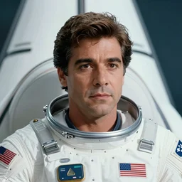 film still of young old Cheech Marin as Dr. Dave Bowman in shuttle flying into black hole in 2001 A Space Odyssey