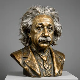 a bronze bust of Albert Einstein