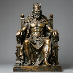 bronze sculpture of the king of hell, neo - classical style, very detailed, masterful, sitting on a throne, professional photography, imposing and dominating