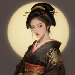 female geisha girl, beautiful face, rule of thirds, intricate outfit, spotlight, by justin gerard, by greg rutkowski, by jeremy mann, digital painting