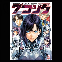 professionally drawn 9 0 s seinen seinen seinen mature cyberpunk horror detective action manga comic cover, full color, beautifully drawn coherent professional, drawn by ilya kuvshinov, satoshi kon, hiromu arakawa. japanese script on the cover. cyborg girl in foreground with blue eyes. award - winning manga.