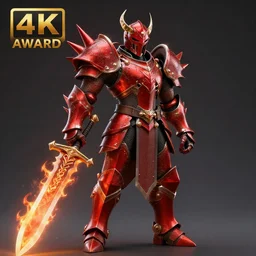 hell knight with red spiky armour and a flaming sword, highly detailed, 4 k, hdr, award - winning, octane render, artstation