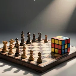 chess board and rubik's cube