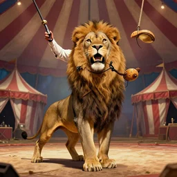 Charles Dance as a lion tamer, digital art, circus tent background