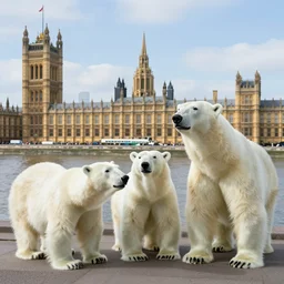 the english parlament with polar bears as mp's
