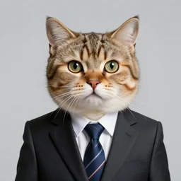 a highly detailed portrait of an anthropomorphic kitty cat wearing a well tailored business suit and tie, 8 k, 4 k, highly detailed, sharp,