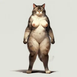conceptual artwork of a full body of a beautiful and voluptuous anthropomorphic female cat, by greg rutkowski, rossdraws, matte painting, high contrast, light study, furry art, artstation, deviantart, pixiv trending