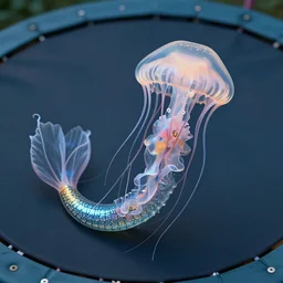 mermaid using a jellyfish as a trampoline, realistic, sharp focus, 8 k high definition, concept art, insanely detailed, intricate, elegant