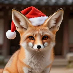 portrait fennec fox animal, wearing a santa hat on their head, in old japanese temple , fantasy, intricate, very very beautiful, elegant, highly detailed, digital painting, artstation, concept art, smooth, sharp focus, illustration, art by tian zi and WLOP