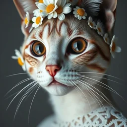 beautiful doja cat, pink plump lips, round well - defined dark hazel eyes, elegant haute couture, iris van herpin, laser cut paper, headdress with daisies, hyper detailed, ultra sharp, soft light, giger, 8 k, uhd
