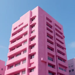 pink brutalist building in the style of Blade Runner 2048