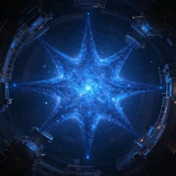 a giant blue star hidden by an artificial megastructure, highly detailed digital artwork, atmospheric depth
