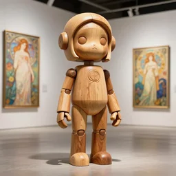 octane render ultra photorealistic hyper detailed, a very very cute wooden mystical statue robot of margot robbie, trending on cgsociety, in a contemporary art gallery in neo tokyo artwork by alphonse mucha