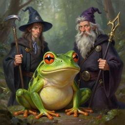 a frog wizard, Justin Gerard and Greg Rutkowski, realistic painting, Digital art, very detailed, High definition, trending on Artstation
