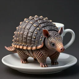 A coffee cup that looks like an armadillo, highly detailed, fantasy art