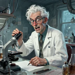 surreal hyperrealistic overdetailed maximalist fantastic comic sketch of a crazy scientist in his labor in lowbrow style by beastwreck, clogtwo and brian allan inspired by andrei raibovitchev and tomasz alen kopera. clean polished. intricate linework. extremely ornated