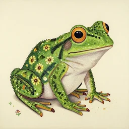 frog made of dots and small flowers painting in the style of dorothy napangardi highly detailed
