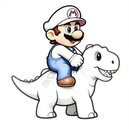 a colouring page of mario riding a dinosaur