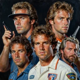 painting of crockett and tubbs in eighties miami vice, ultra realistic, highly detailed faces, true life, 8 k, masterpiece, cinematic, by frank frazetta, greg rutkowski, yoko taro, christian macnevin, beeple, wlop, krenz cushart, epic character art, dramatic lighting