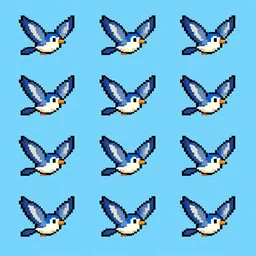 pixelart animation sheet of a bird flying