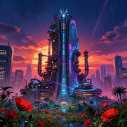 industrial architecture by cesar pelli, biopunk san andreas extraterrestial sunset retrowave wilderness bioshock vice city evil sci - fi liberty city magic realism universe cyberpunk anime thermal imaging laser poppy apocalyptic rainforest neon noir atlantis at night crystal, archdaily, wallpaper, highly detailed, trending on artstation.