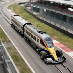 a train on the grid, about to race, f 1 racetrack