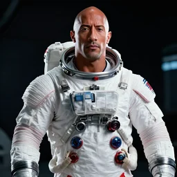 a photo of dwayne the rock johnson in a spacesuit + incredible lighting + highly detailed + 8k resolution + photorealistic, smooth