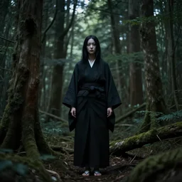 a film still of an unsettling but beautiful female yokai haunting the depths of a Japanese forest, cinematography by sven nykvist