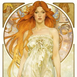 Beautifully painted artwork depicted a full portrait of Bella Hadid by Alphonse Mucha, Ayami Kojima, Amano, Charlie Bowater, Greg Hildebrandt, Jean Delville