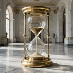 a statue of an hourglass in a large empty marble hall, hyper - realistic