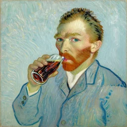 oil on canvas of vincent van gogh drinking cola, modern, detailed, by vincent van gogh
