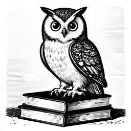 owl perched on a stack of books, art by albrecht durer, woodblock print, black and white, vector, vector art