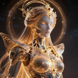 biomechanoid portrait of the powerful empress of the solar system in the style of charlie bowater and in the style of donato giancola. glowing, ornate and intricate linework, sharp focus, depth of field, stunning, dynamic lighting, ultrafine and hyperdetailed.