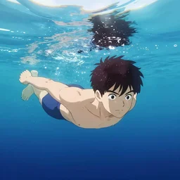 anime boy swimming underwater