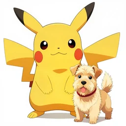 A hybrid of (pikachu) and a blond terrier!!!!! anime art, pokemon, digital art, detailed, award winning