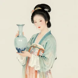- 1 a beautiful woman in the song dynasty holding a vase, standing, highly detailed, chinese ink painting, smooth, sharp focus uhd 8 k
