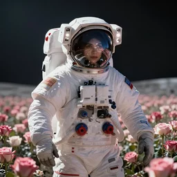 portrait of an astronaut in a dreamy sea of roses on the moon, cgsociety, high resolution