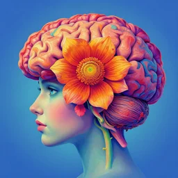 A psychedelic portrait of a flower that looks like a brain, vibrant color scheme, highly detailed, in the style of romanticism, cinematic, artstation, Moebius, Greg rutkowski