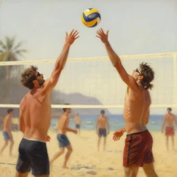 top gun beach volleyball scene, warm colors, soft angles, soft focus, painting by gaston bussiere, craig mullins, j. c. leyendecker, tom of finland