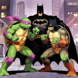 ninja turtles fighting batman
