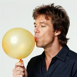 Mick Jagger blowing a balloon