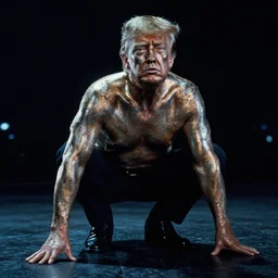 donald trump, rising out of the floor, face covered in liquid metal, low camera angle at ground level, night time, film still from terminator 2 judgment day, 2 6 mm,
