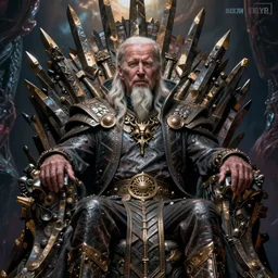 grotesque intricate detailed concept art portrait of Joe Biden lich king sitting on his iron throne, zombification lovecraftian D&D book cover